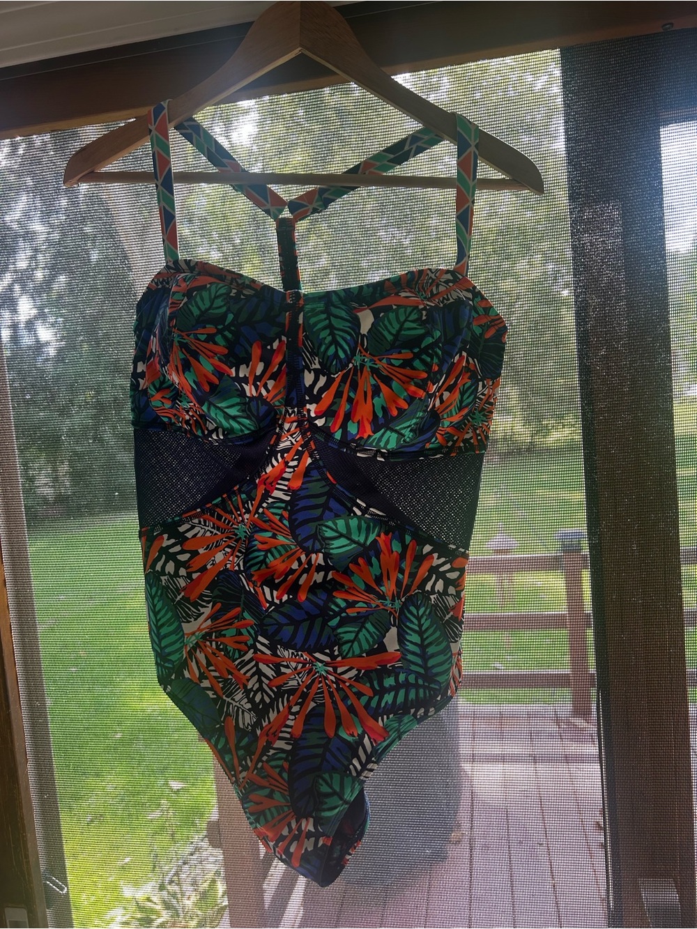Athleta Tropical Leaf Print One-Piece Swimsuit - Green/Blue/Orange